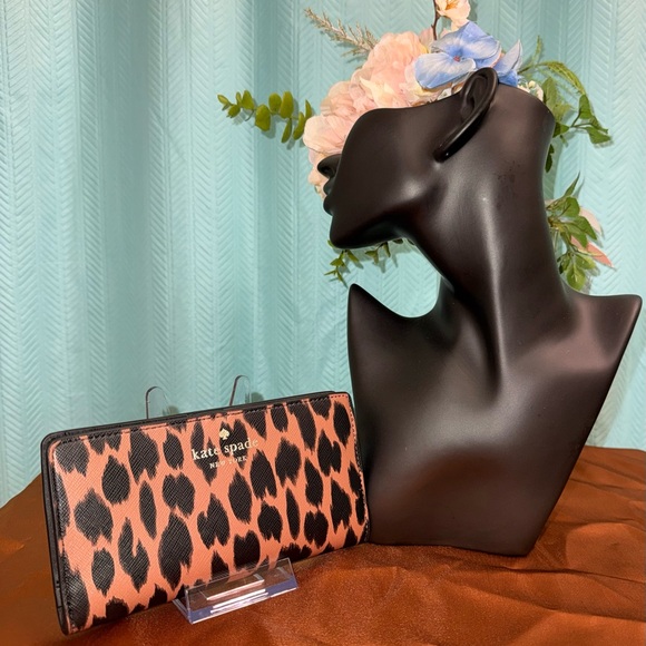 kate spade Handbags - kate spade Leopard Print Zip Around Wallet in Black and Peach